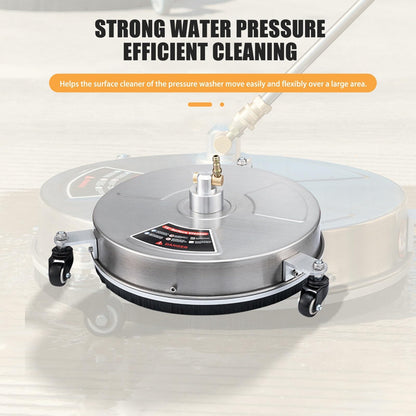 TRELVEX 15" High-Pressure Surface Cleaner on Wheels, Stainless Steel Power Washer Attachment with 1/4" Quick Connector and 2 ExWands for Sidewalks and Patios Stainless Steel