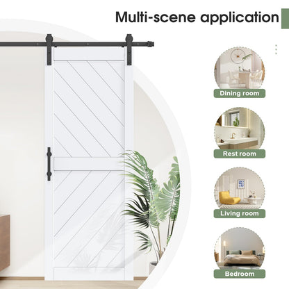 36in x 84in Sliding Barn Door with 6.6FT Barn Door Hardware kit & Handle Included, Solid MDF Wood Slab Covered with Water-Proof & Scratch-Resistant PVC Surface,Simple DIY Assembly,Chevron Pattern