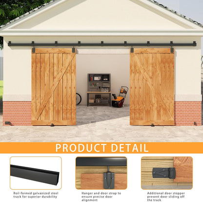 20FT Black Box Rail Exterior Barn Door Hardware Kit for 2 Doors, Sliding Heavy Duty Barn Door Track, Wall Mount Barn Door Hardware with 11 Track Brackets(Doors NOT Include)