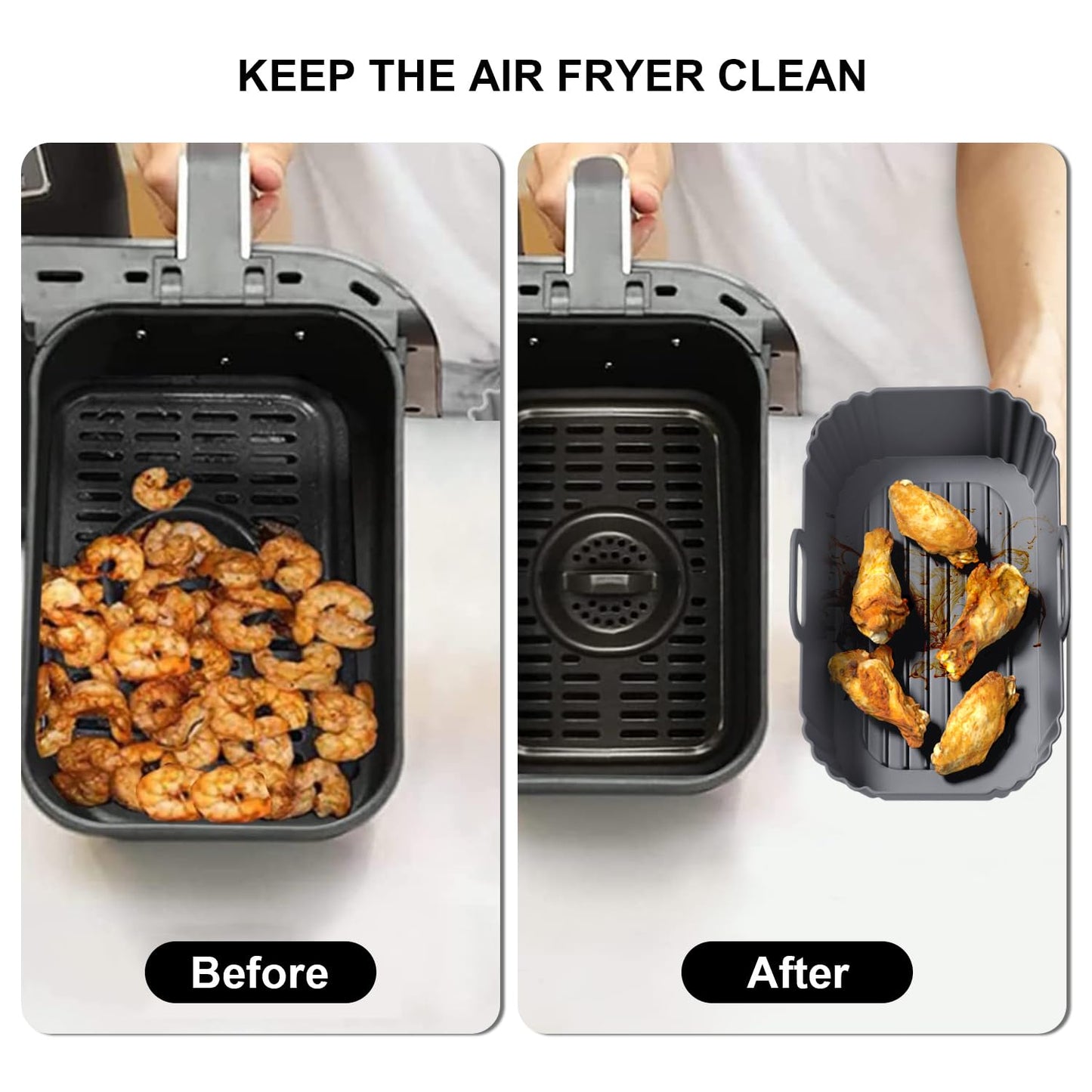 Silicone Air Fryer Liners 2 Pack, Reusable Liners Compatible for Ninja Foodi DZ201, DZ401, DZ550, COSORI, Chefman, Instant Air Fryer, and 6-in-1 8-10QT Air Fryer Baskets