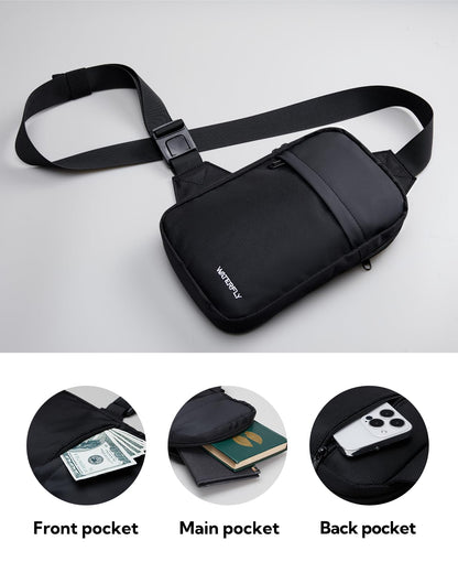 WATERFLY Crossbody Chest Sling bag: Small Shoulder Bag Crossover Cross Body Bag for Work Travelling Women Men