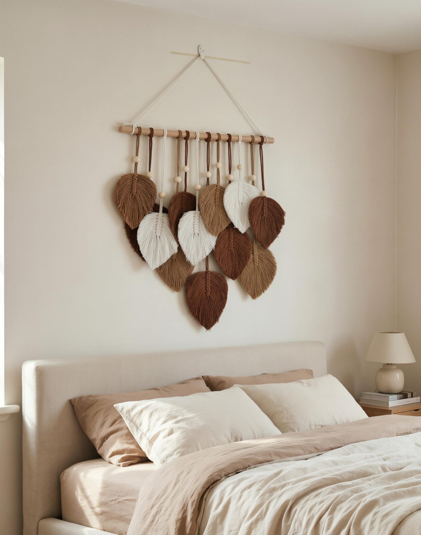 Jditngp DIY Macrame Leaf Wall Hanging Beginners Boho Wall Leaf Tapestry Kit Handmade Woven Tapestry Feather Wall Hanging DIY Macrame Kit for Adults Birthday Gift DIY Craft Kits 15.8" (Brown)
