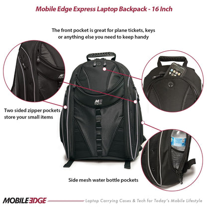 Mobile Edge Express 2.0 Laptop Backpack for Men and Women, Compatible with PC and Mac Laptops 16-17 Inch, Travel Work Business Computer Bag, MEBPE32, Black with Royal Blue Trim