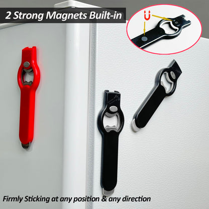 2-in-1 Magnetic Soda Can & Beer Bottle Opener-Dual Magnets for Fridge & Cap Catcher, Heavy Duty Stainless Steel, Perfect for Big Hands,Long nails, RV, Bartender, Gift for Father, Black, Openpro 1 Pack