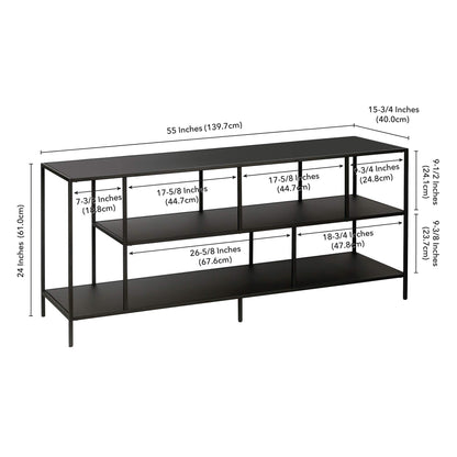 Henn&Hart TV Stand for TVs up to 60" with Metal Top and 2 Open Display Metal Shelves for Living Room, Family Room, or Office, Black