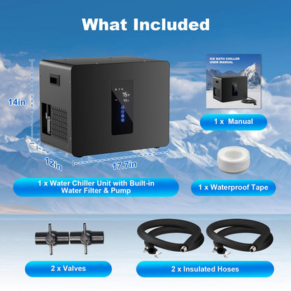 Cold Plunge Chiller & Ice Bath Tub Kit, 1/3HP Ice Bath Chiller with Built-in Pump & Filter, Large Touchscreen, 148gal XXL Cold Plunge Tub with Water Chiller for Outdoor Recovery Cold Therapy