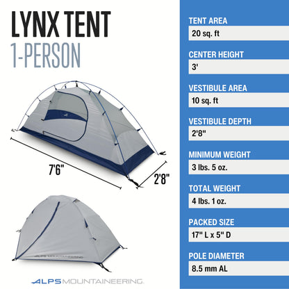 ALPS Mountaineering Lynx 1-Person Tent – Lightweight, Easy Setup, Waterproof, Freestanding Backpacking Tent with Durable Aluminum Poles and Ample Ventilation