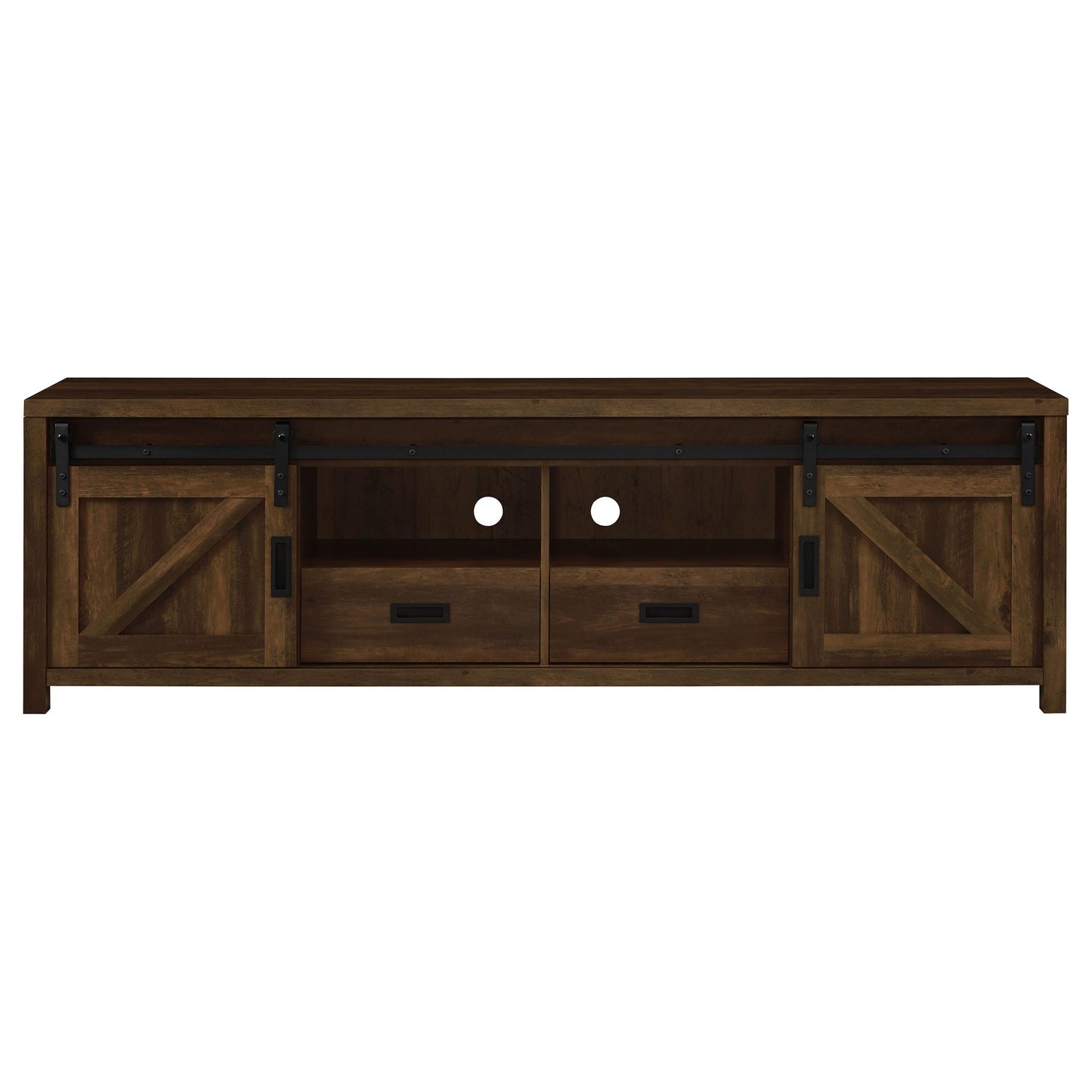 Coaster Home Furnishings - Madra - Engineered Wood - 79-Inch TV Stand with Sliding Barn Doors, 2 Open Shelves - Living Room - Dark Pine - 736273