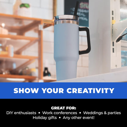 Gifts by Design 10 Ct of 40 Oz Intrepid Stainless Steel Tumbler with Lid, Straw & Handle – Purple – Customizable Insulated Cups for Water, Coffee, Hot & Iced Drinks – Great for DIY, Events, Work