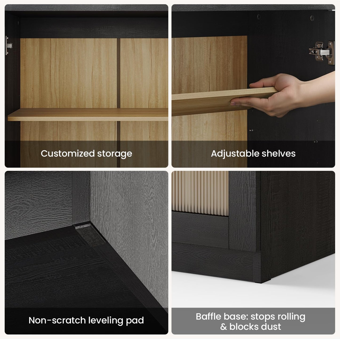 ModernMate Set of 2 Accent Sideboard Cabinets, 62" Modular Storage Buffet Table with Acrylic View Doors, Black Wood Grain Media Console with Soft-Close Hinges for Living Room, Dining Room
