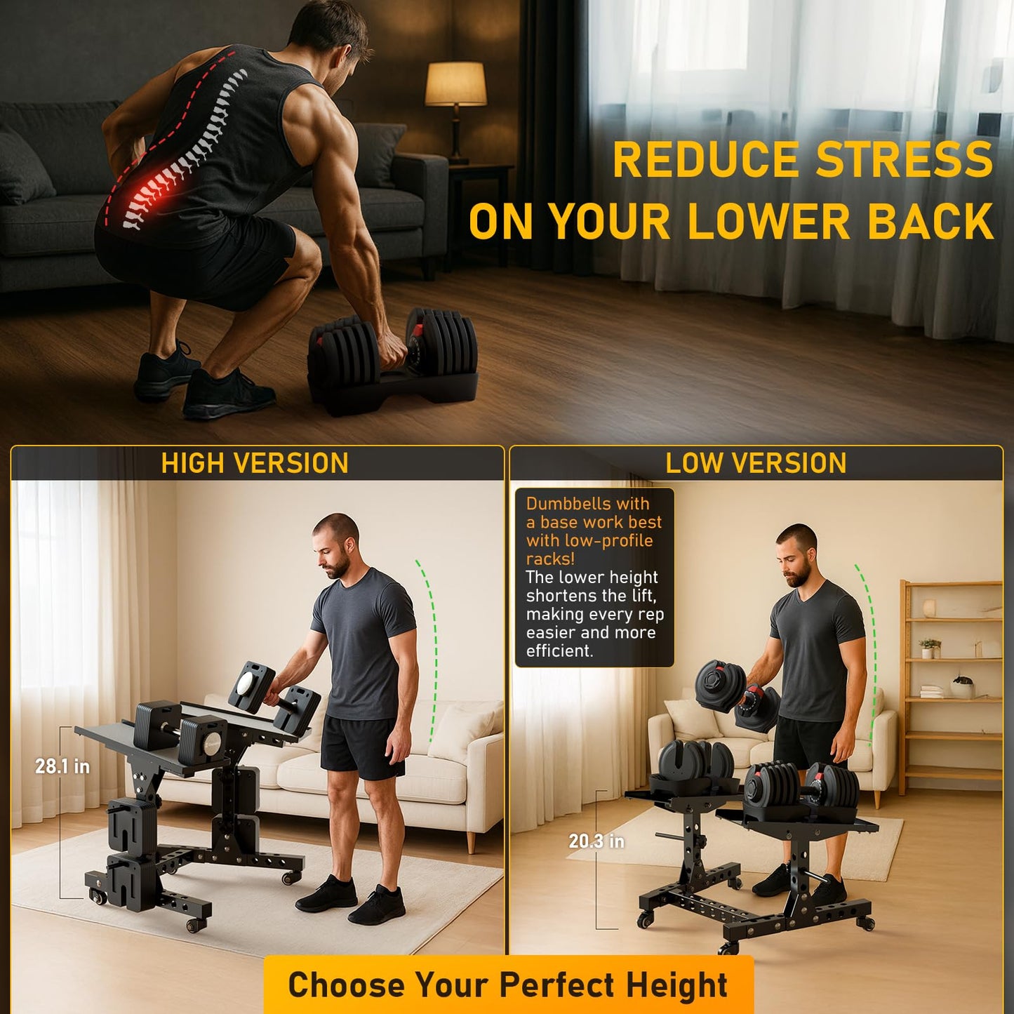 Eisenlink Adjustable Dumbbell Rack & Weight Rack, Holds 440 lbs, Space Saving Design for Home Gym Organization (High Rack)