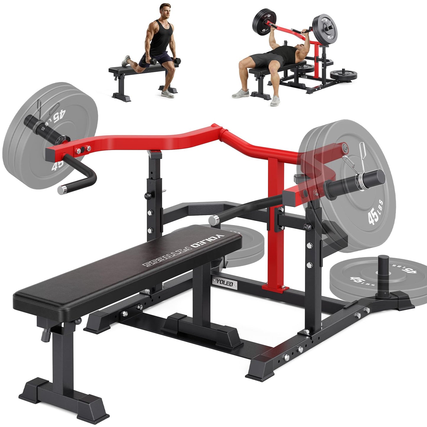 Chest Press Machine, 1100LBS Bench Press Machine with Separate Press Station & Adjustable Weight Bench, Independent Converging Arms (Red-Black)