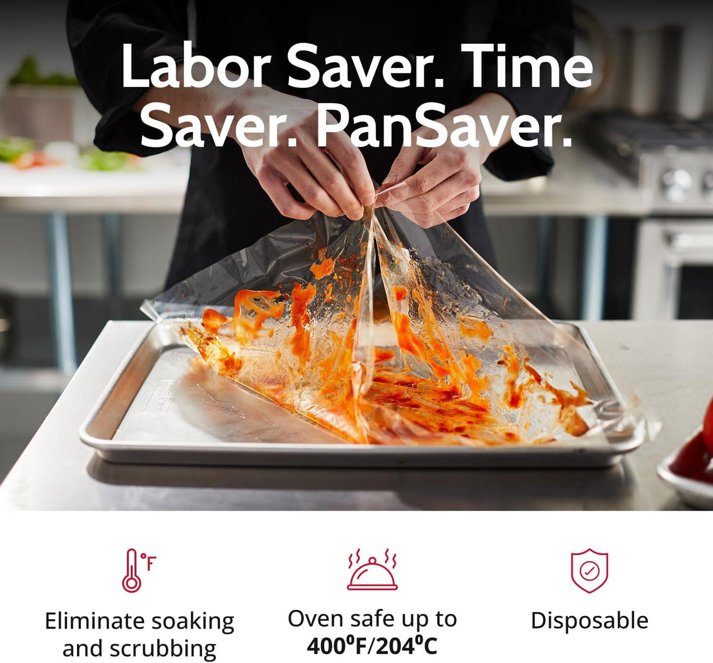 PanSaver Hotel Clear Pan Liners, Disposable Buffet Pan Liners, Ovenable up to 400F, Half Pan Liner - 12.5 x 5.5 in