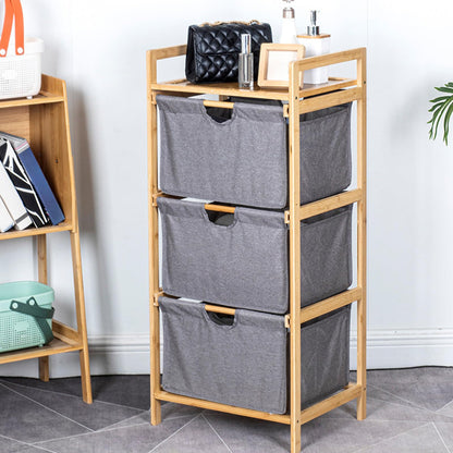 Depisuta Laundry Basket Organizer, 3 Tier Pull Out Hamper Sorter with Top Shelf Fabric Drawers Unit Small Space Freestanding Clothes Towel Storage Cabinet for Bathroom Bedroom (Gray)