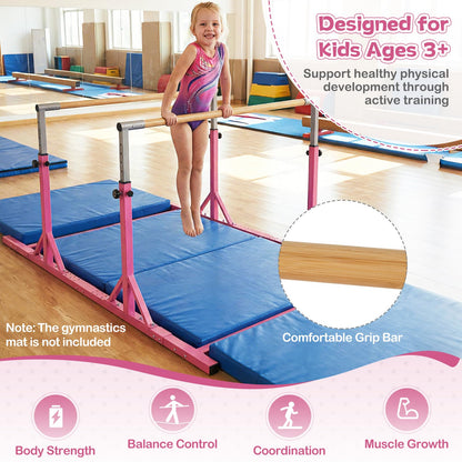 Goplus Double Horizontal Bars, Junior Gymnastic Parallel Bars with 13-Level 33"-57" Adjustable Heights & 6-Level Adjustable Width, 350 LBS Capacity for Indoor Outdoor Training (Pink)
