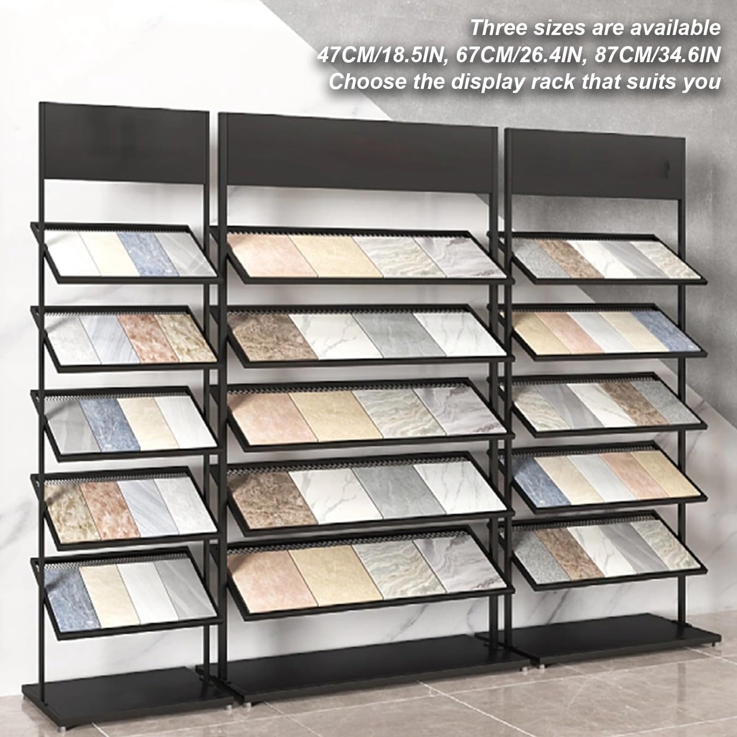 Metal Floor Tile Display Stand, Large Wooden Sample Holder, Multi-Layer Porcelain & Ceramic Tile Rack, Strong Load-Bearing Floor-Standing Shelf for Craft Shows - White, Versatile & Durable