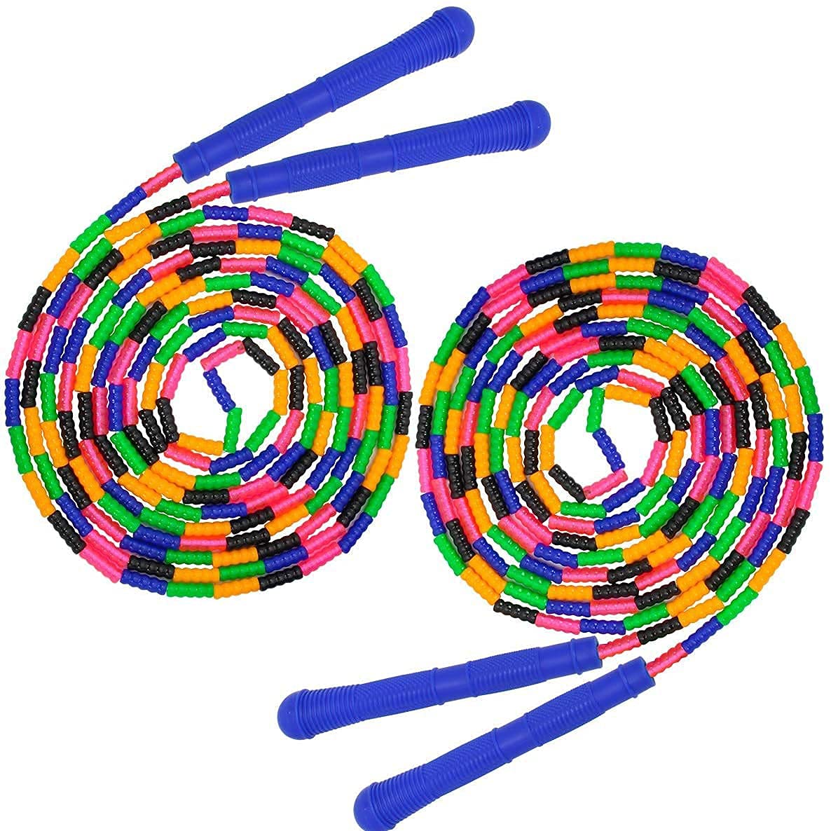 Coolrunner 16 FT Long Jump Rope(2 PACK), Double Dutch Jump Ropes, Soft Beaded Skipping for Kids Adults, Plastic Segmented Long Enough for 4-5 Jumpers