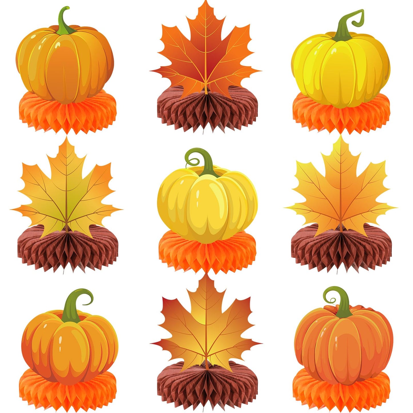 Faccito 9 Pcs Fall Honeycomb Centerpieces Fall Thanksgiving Party Decorations Paper Pumpkin Maple Leaf Table Centerpieces for Autumn Thanksgiving Harvest Party Favors Home Table Decor