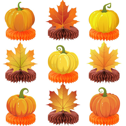 Faccito 9 Pcs Fall Honeycomb Centerpieces Fall Thanksgiving Party Decorations Paper Pumpkin Maple Leaf Table Centerpieces for Autumn Thanksgiving Harvest Party Favors Home Table Decor