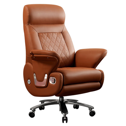 Kinnls Luca Massage Office Chair Genuine Leather Power Recliner Chair with Heated Ventilation,Executive Desk Chair Fully Reclining Ergonomic Office Chair with Arms,Adjustable Tilk Angle (Brown)