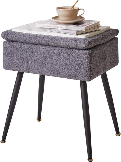 4 15.7" 11.8" 18.1" YD-SMS137G Aibiju Vanity Stool Chair Teddy Velvet with Storage, Grey Ottoman with Storage, Furry