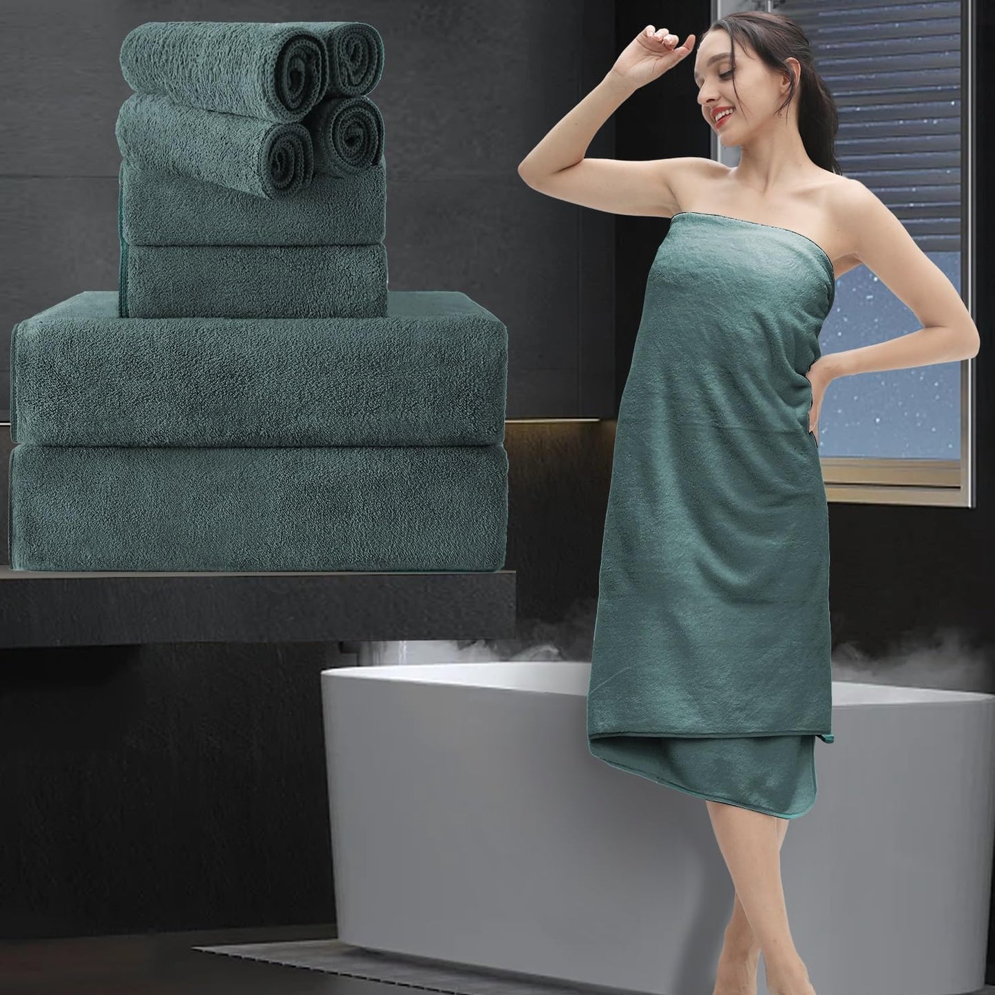 8 Set|2 Sheet,2 Towels,4 Set Piece Bathroom Towel Oversized Large Bath Towel Hand Washcloths|Ultra Soft Microfiber