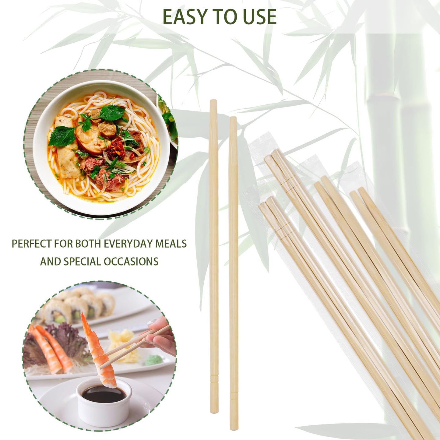 TMCCU 800 Pairs 9 Inch Disposable Bamboo Chopsticks Bulk, Individually Clear Wrapped Separated Sleeved Chopsticks Wooden for Restaurants, Noodles, Sushi, Asian Food