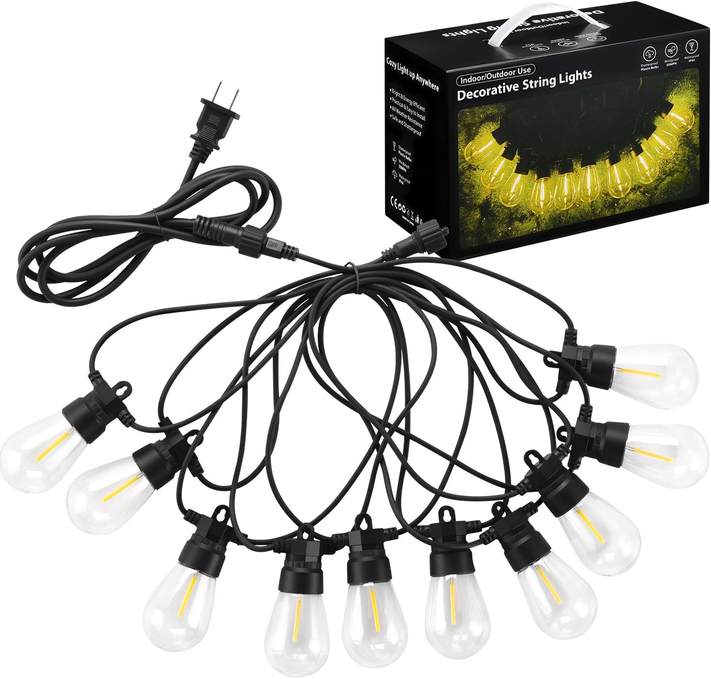 S14 Bulbs 2700K 21.3FT LED Edison String Lights Outdoor, Warm White - Vintage Shatterproof Patio Festoon Lights