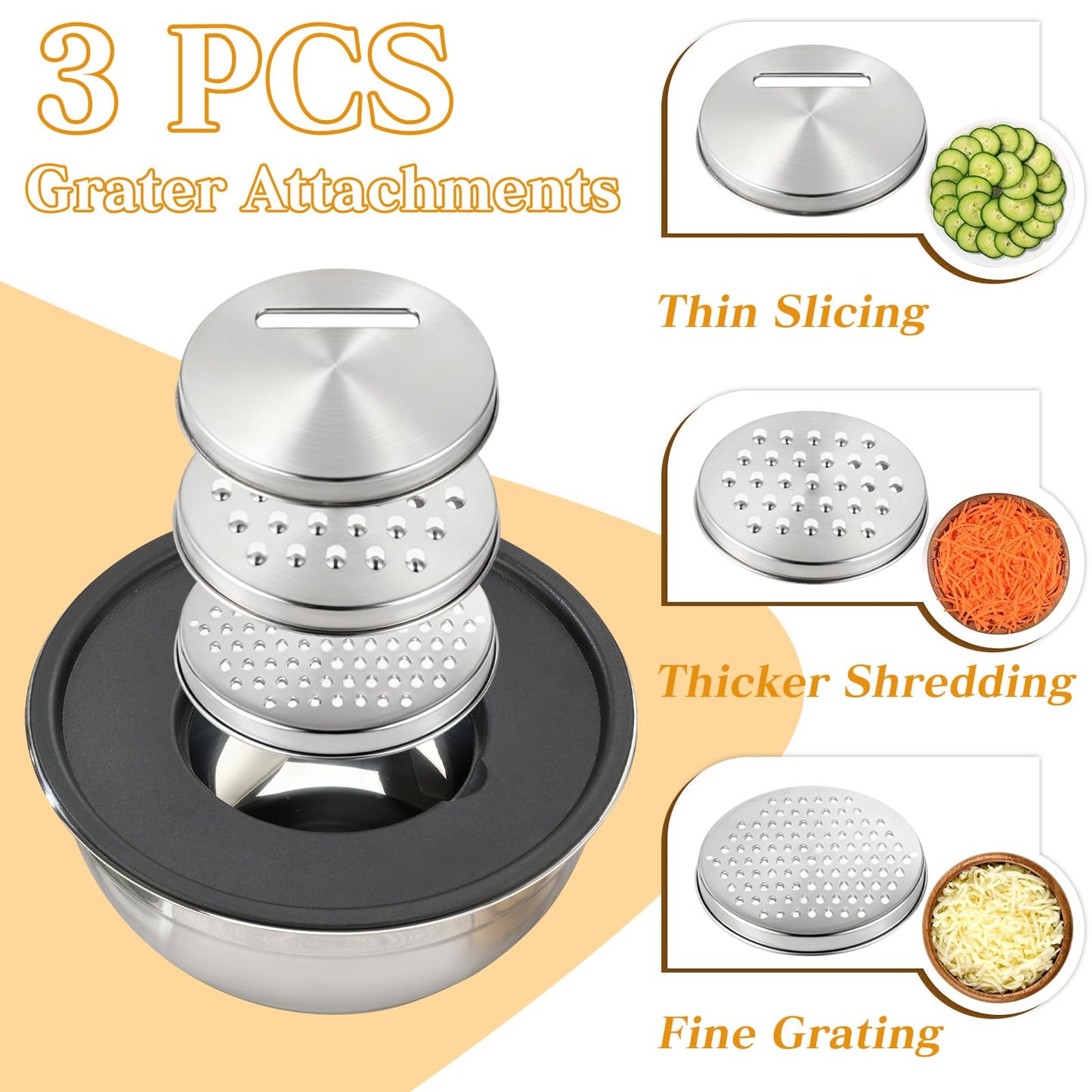 Unokit Mixing Bowls with Lids Set - 16 Pcs Stainless Steel Nesting Mixing Bowls with Grater Attachments, Mixing Bowl Set for Multi Mixing & Serving