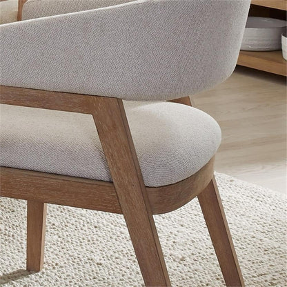 Pemberly Row Contemporary Dining Set, 54" Round Table, Oak Veneer, Stone Top, Natural Finish, Includes 4 Barrel Chairs, Neutral Upholstery, Modern Style, Perfect for Kitchen or Dining Room Spaces