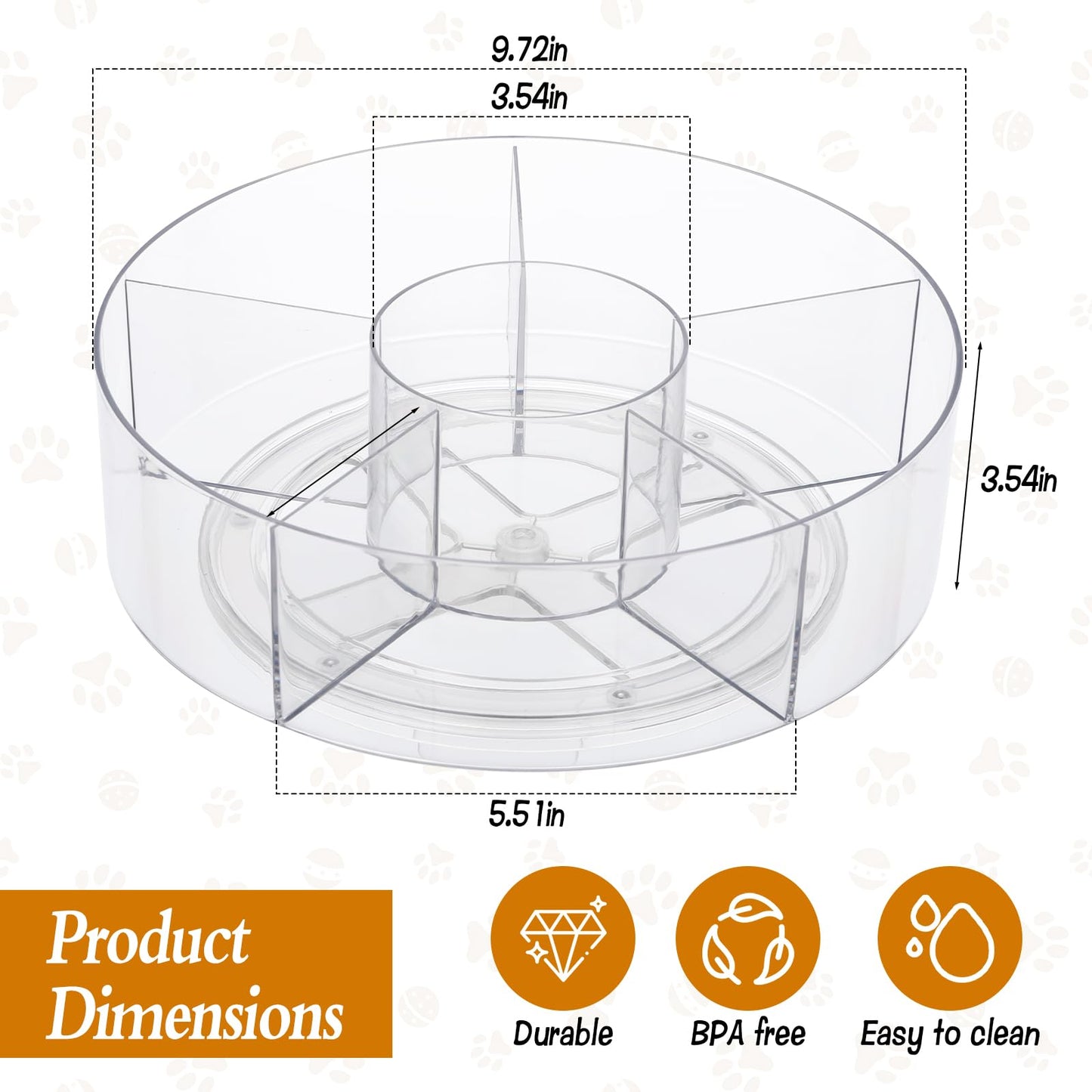 HFYZZ Rotating Lickable Cat Treats Organizer with 6 Compartments, Clear Lazy Susan Acrylic Squeeze Up Cat Food Storage Container Divided Pet Treats Box for Kitchen Cabinet Pantry Shelf Countertop
