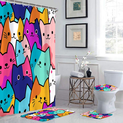 GRIEKOWE 4 Pcs Educational Kids Shower Curtain Set with Non-Slip Rugs, Months, Days, Shapes, and Multiplication Table for Learning – Fun Cartoon Animals Design, Bathroom Decor for Children 72Lx72in