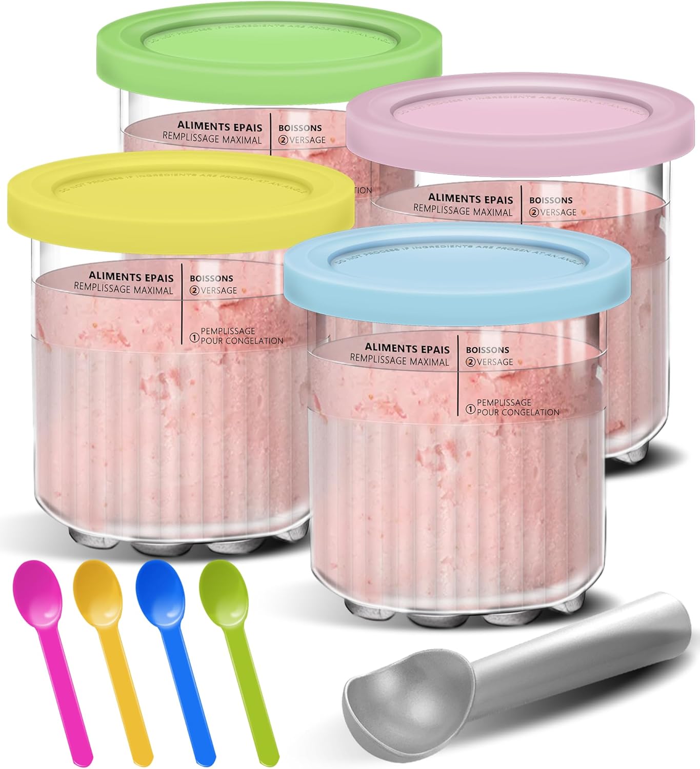 4 Pack 24 oz 11-in-1 Set, NC501 NC500 Creami Pints and Lids for Ninja - Deluxe Creamy Icecream Containers Cups Jars