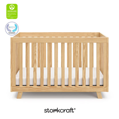 Storkcraft Beckett 3-in-1 Convertible Crib – GREENGUARD Gold Certified, Fits Standard Crib Mattress, Converts to Toddler Bed and Daybed, 4 Mattress Heights, Grow-with-Me Design (Natural)