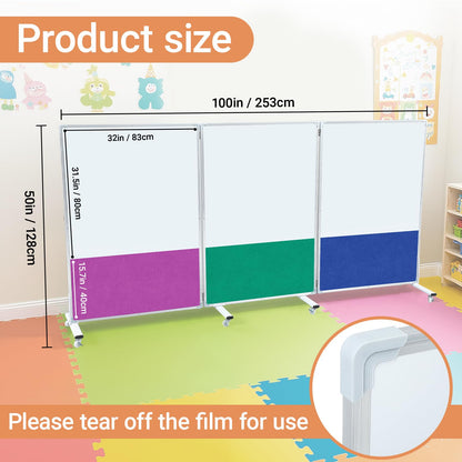 AmazingSpark Set of 3 Classroom Dividers for Room Separation, 4 x 8 ft Short Play Panels for Room Divider, Double-Sided Magnetic Dry Erase Board and Felt Board for Preschool(Bright)