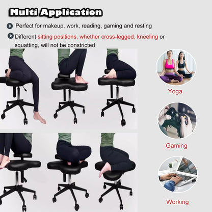 Office Chair Cross Legged Chair，Cross Legged Sitting Kneeling Office Chair with Wheels, Meditation Seat for Reducing Back Pain, Ergonomic Posture Corrective Seat - Improve Posture and Reliev