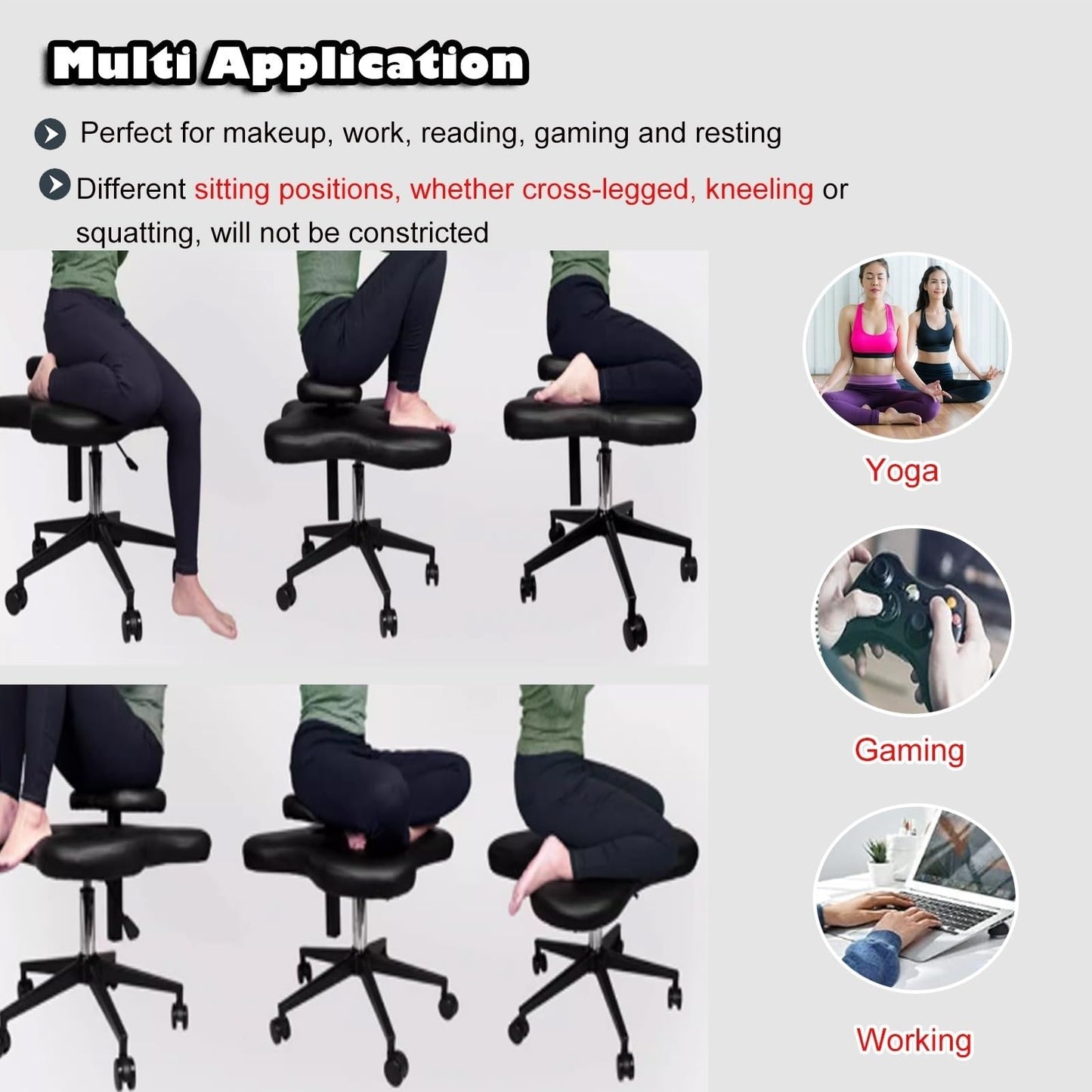 GenSDH Cross Legged Sitting Kneeling Office Chair with Wheels, Meditation Seat for Reducing Back Pain, Ergonomic Posture Corrective Seat - Improve Posture an,Green-One Size
