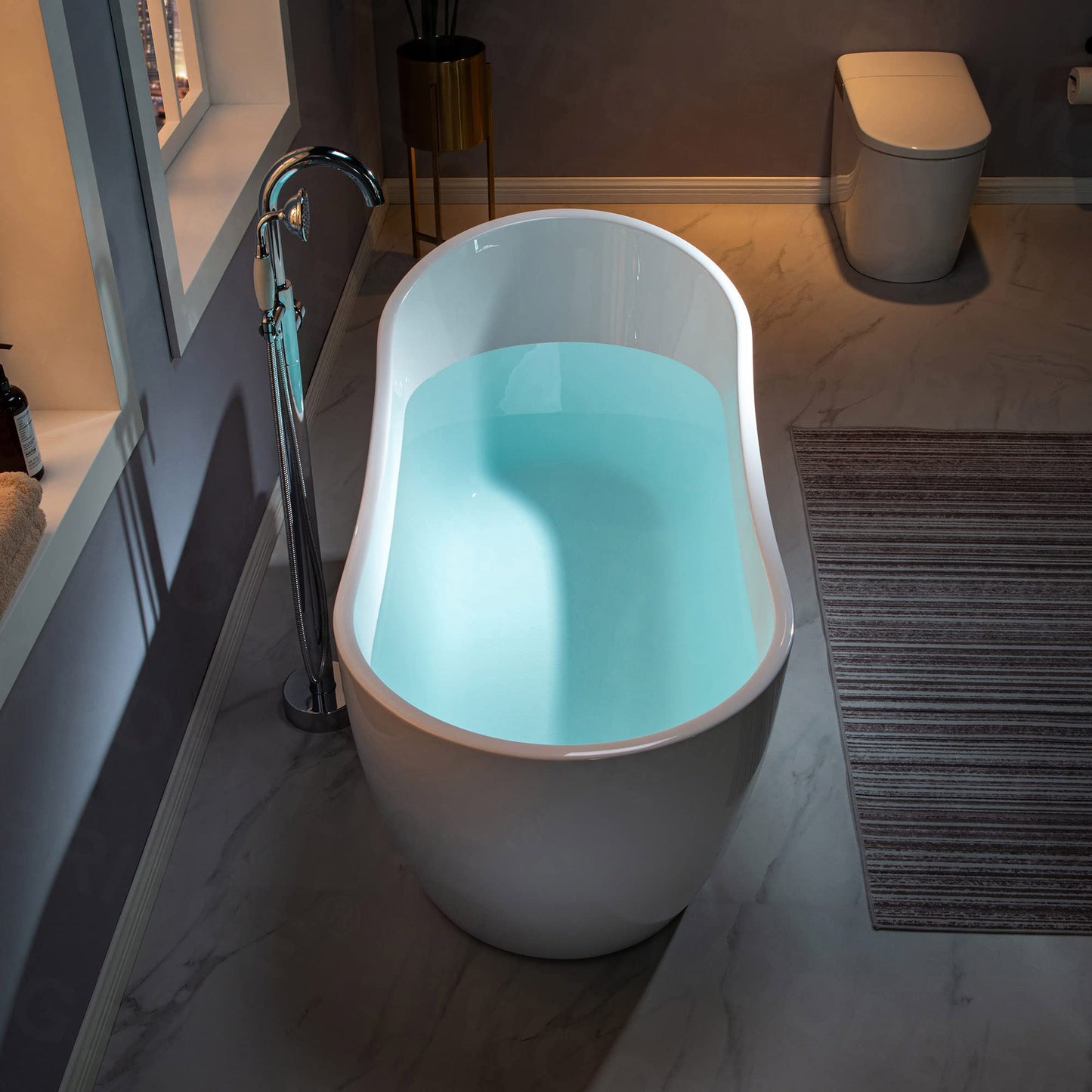 WOODBRIDGE 59" Acrylic Freestanding Bathtub Contemporary Soaking White Tub with Oil Rubbed Bronze Overflow and Drain,White,B1530 ORB