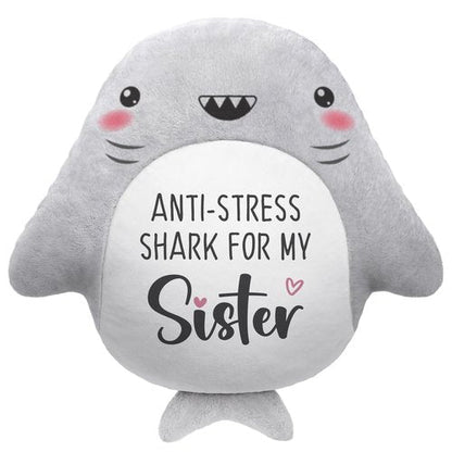 IDELTIME Sister Birthday Gifts - Throw Pillow, Easter Birthday Gifts for Sister in Law Adult Sis Bestie Friends Women, Funny Sisters Gift from Brother Sis Sibling, Shark Plush Stuffed Animal 15’’
