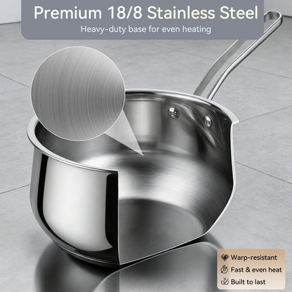 Boryenty 2.5QT Stainless Steel Saucepan with Steamer Basket and Glass Lid, 18/8 Food Grade Small Soup Pot with Steamer Insert, Induction Compatible, Heavy Duty Multi-Purpose Pot for Cooking & Steaming