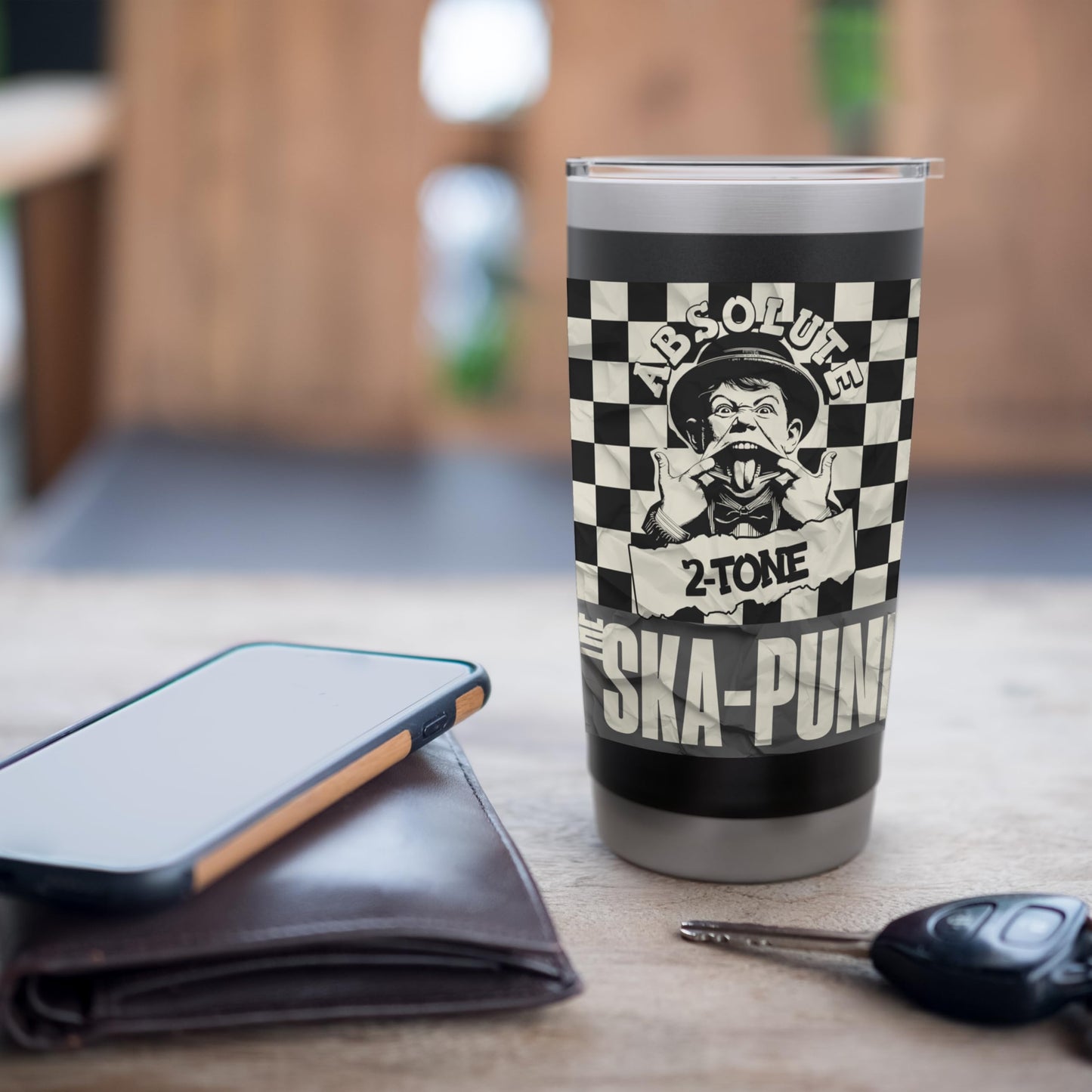 Anti-Racist Ska Punk 2-Tone Chess Checked OI Rude Boy Stainless Steel Insulated Tumbler