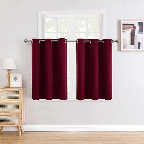 ChrisDowa Grommet Short Thermal Insulated Curtains - Room Darkening Kitchen & Bedroom Panels (Burgundy Red, 52 x 36 Inch)