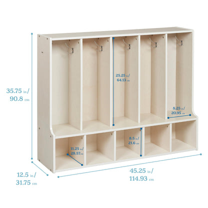 ECR4Kids Streamline 5-Section Toddler Coat Locker with Bench and Bins, Kids Furniture, Clear