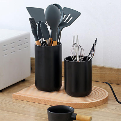 Ceramic Kitchen Utensil Holder for Countertop - Matte White, Space Saving Compact Rack for Cooking Utensils (#1)