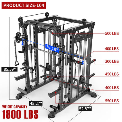 XGSW XINGESIWR Multi-Purpose Squat Rack,Smith Machine Weight Rack Set with Cable Crossover System, Home Gym Power Racks, Power Racks and Packages (L04, Power cage Black+Bench+Cast lron 184LBS)