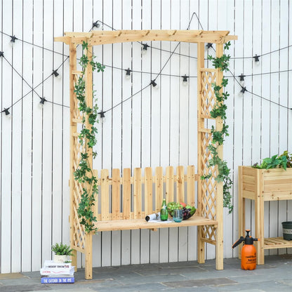 NAAMOTOMOX Garden Bench Wooden Arbor for Side Trellis Climbing Plants with Arch to Grow Flowers, Grapes & Vines, Patio Decor & 2-Person Outdoor Wood Decorative Seating, Natural
