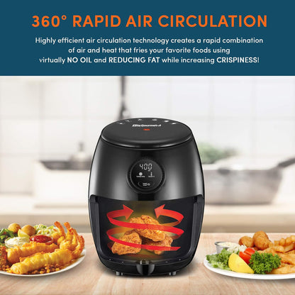 Elite Gourmet EAF-2612DX Personal 2.1Qt Compact Programmable Hot Air Fryer, Oil-Less Healthy Cooker, 1000W, Black