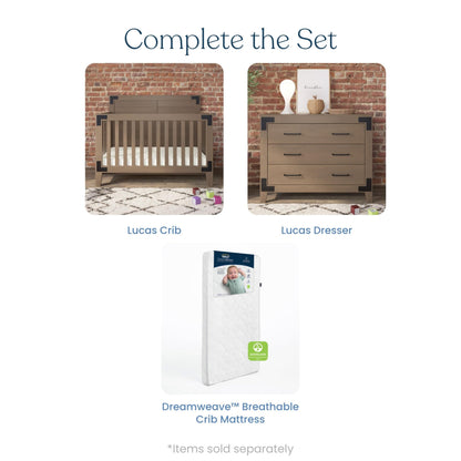 Child Craft Lucas Design 4-in-1 Convertible Baby Crib Nursery Furniture Set - Baby Bed, Toddler Bed and Full Size Bed, 3 Adjustable Mattress Positions, Real Wood, Baby Safe Finish (Dusty Heather)