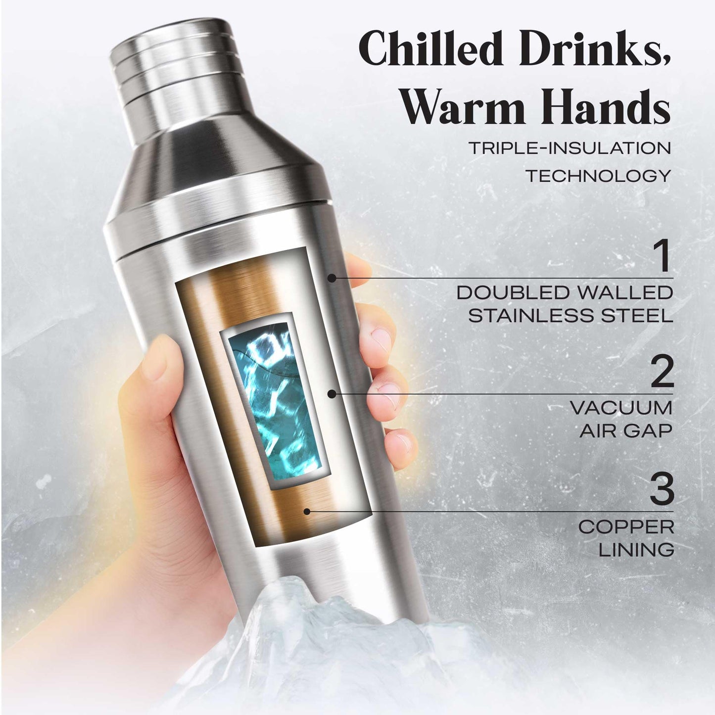 BARE BARREL Insulated Cocktail Shaker Set | Double Wall Stainless Steel | Martini Shaker for Home Bar Bartending | Built-in Drink Measure System & Strainer, Travel Bag, Recipes | Gift Set (Silver)