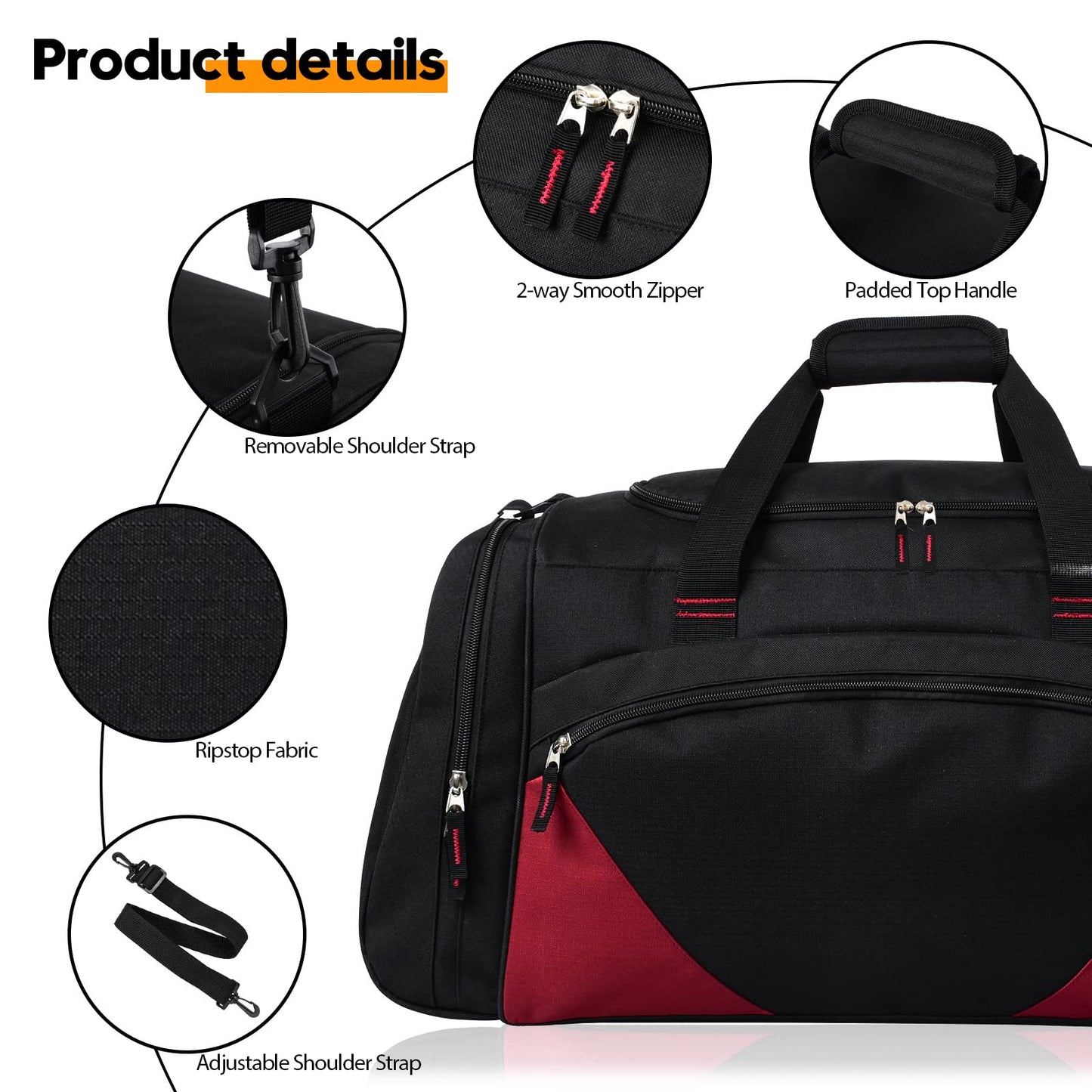 Gym Bag for Men - 55L Black Durable Large Duffle Bag for Travel, Workout, Fitness & Sport